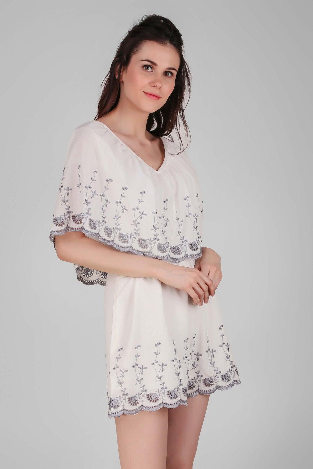 Jyoce Offwhite Schiffli Cotton Romper - Image 1
