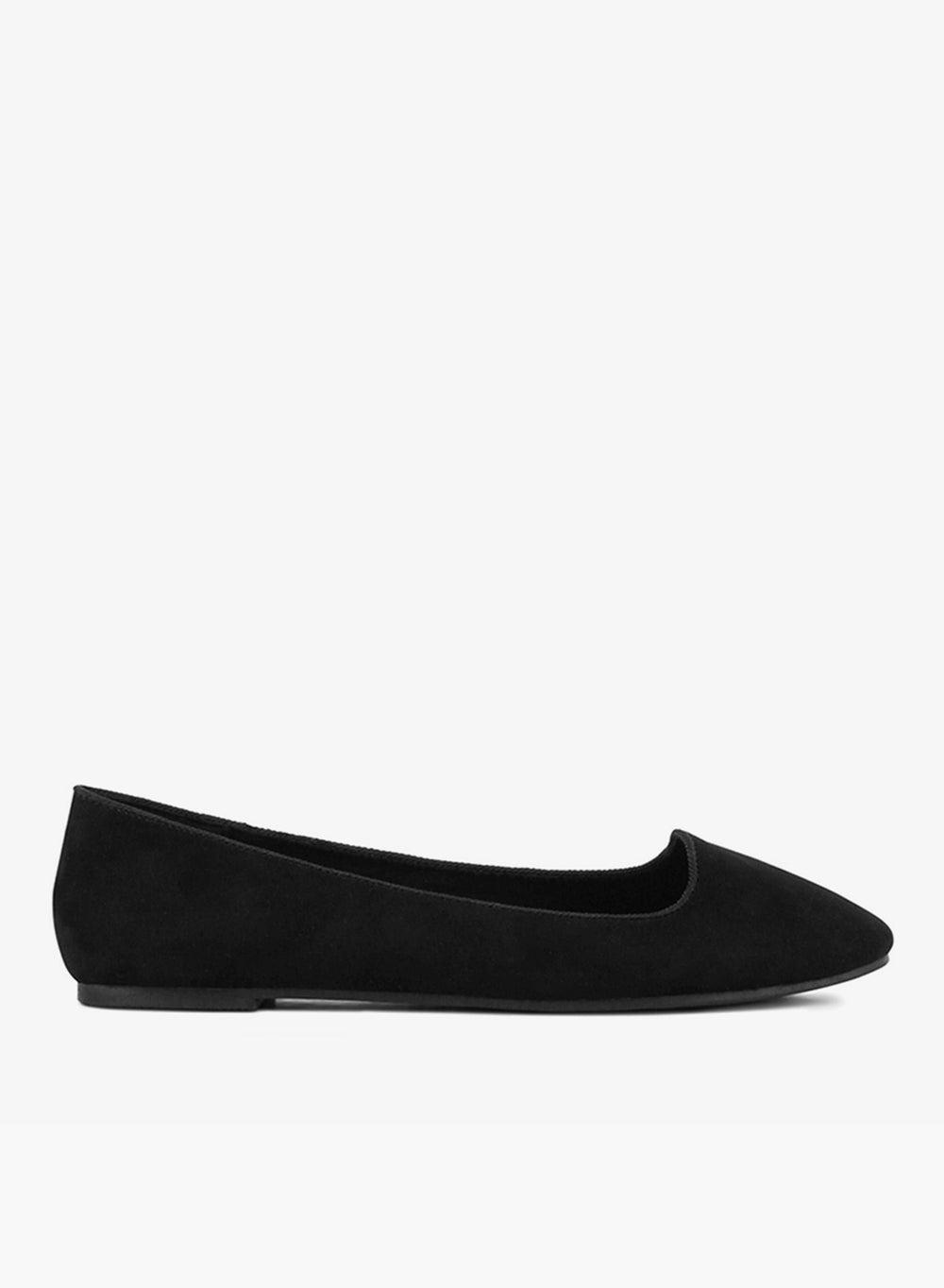 Black Microfiber Pointed Toe Casual Ballerinas - Image 1
