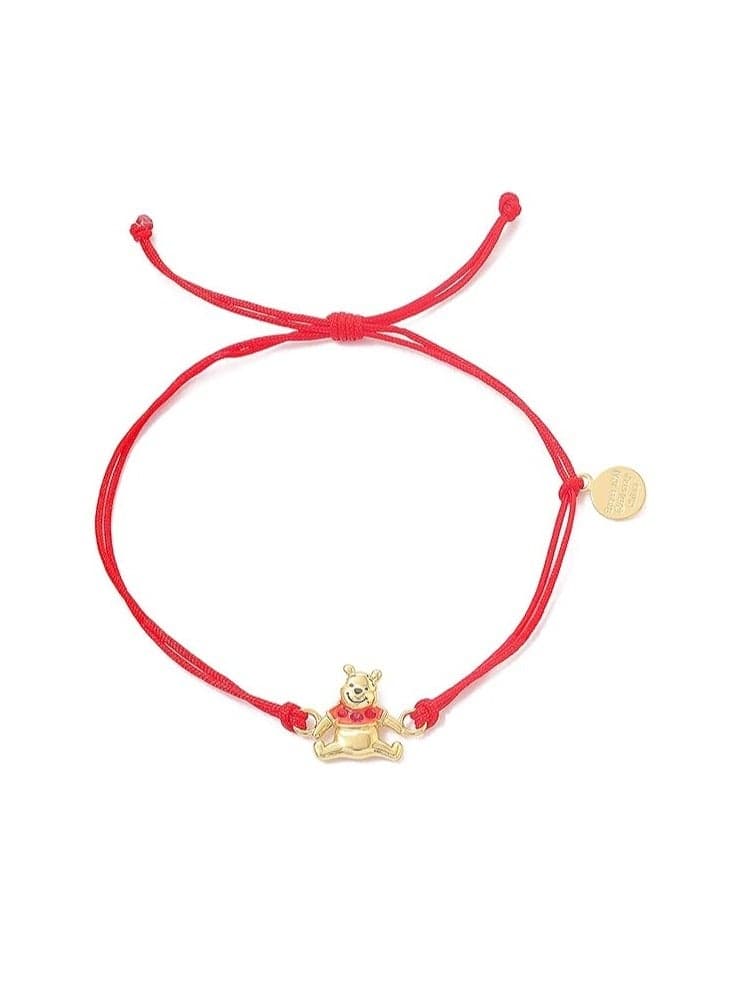 Disney Winnie the Pooh Red Cord Gold Charm Bracelet - Image 1