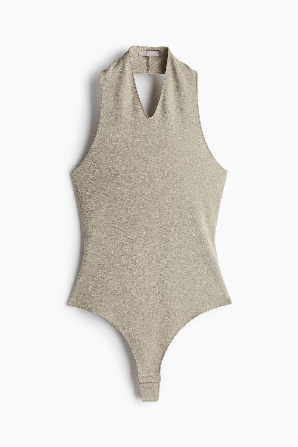 Halterneck V-Neck Thong Bodysuit in Heavy Jersey - Image 1