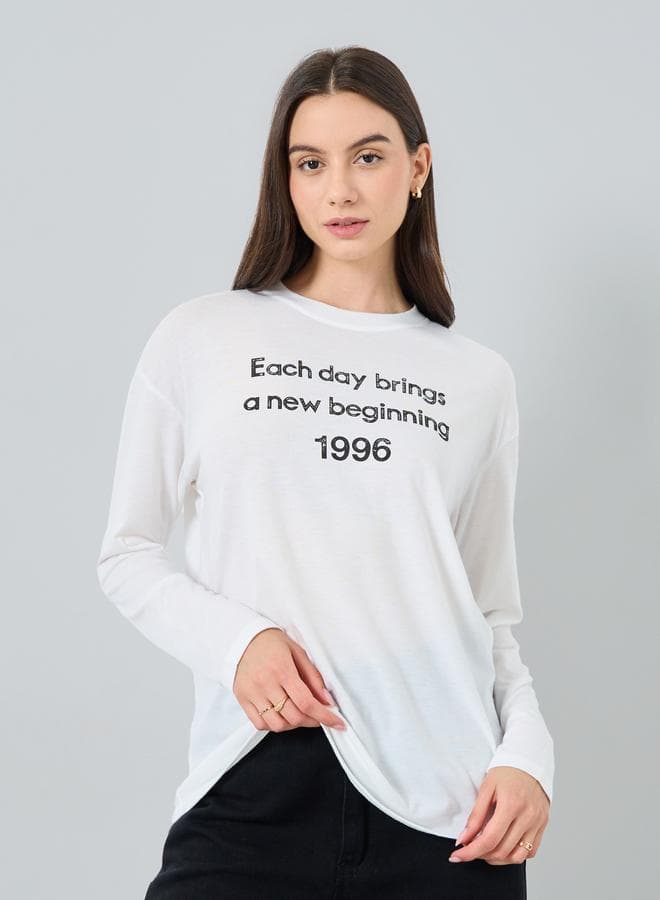 Take Two Women’s White Slogan Oversized T-Shirt - Image 1