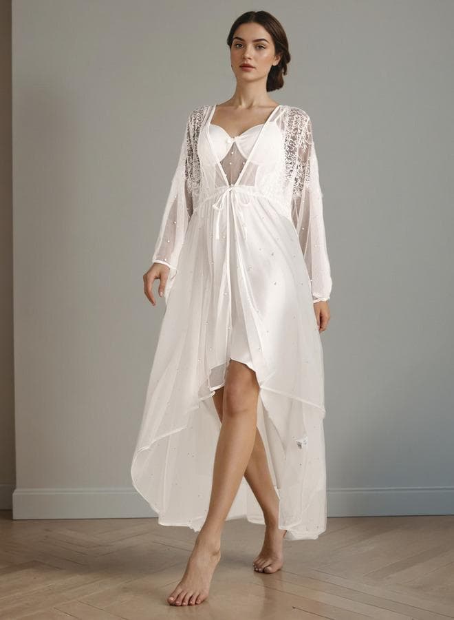 Asymmetric Lace Night Gown & Floral Robe Set - Image 1