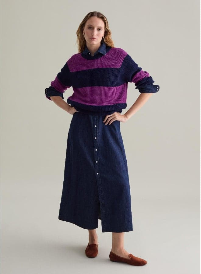 PIOMBO Striped Cotton Blend Raglan Pullover - Image 1