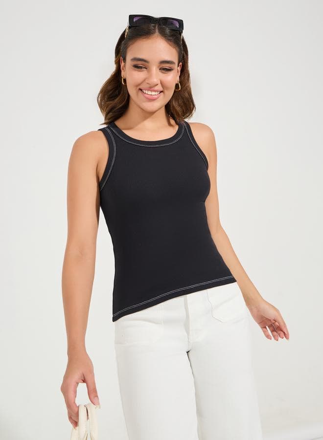 Women's Solid Racerback Contrast Stitch Tank Top - Image 1