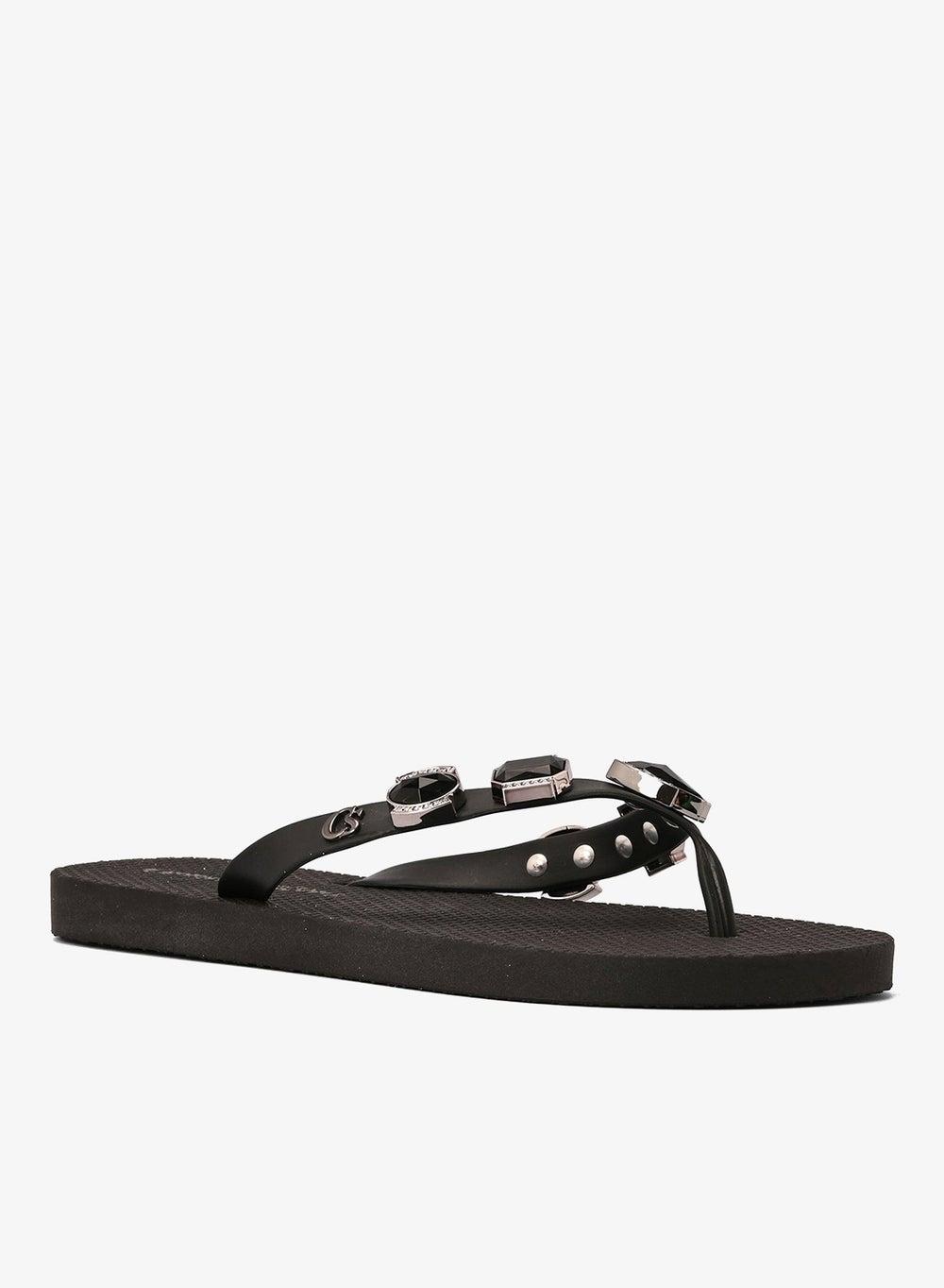 Black Rhinestone Embellished Flip-Flops - Image 1