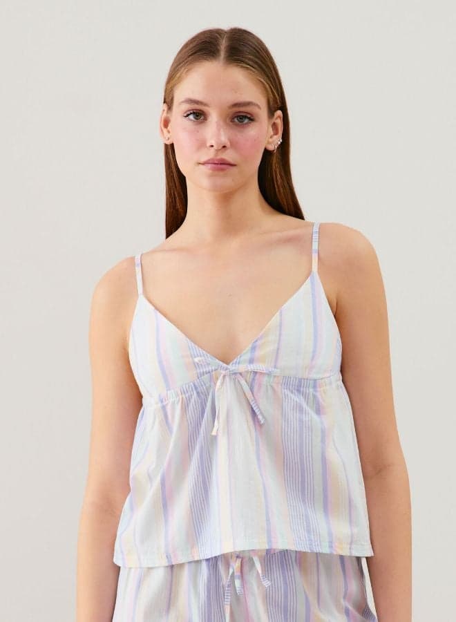 Luxury Cotton Striped Nightwear Vest Top - Image 1