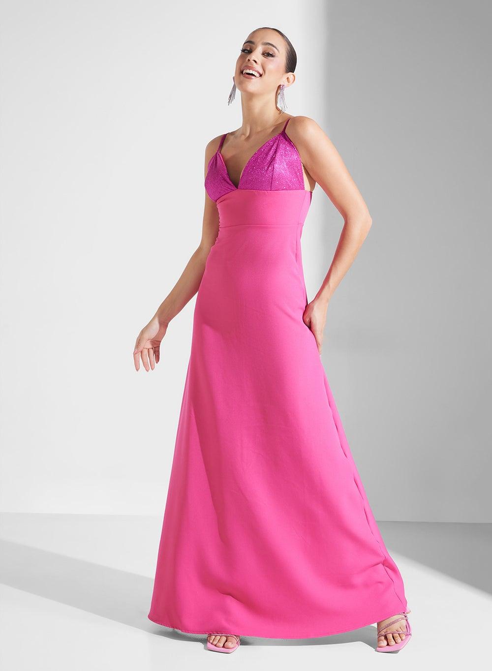 Sequin Bodice Pink Maxi Dress - Image 1