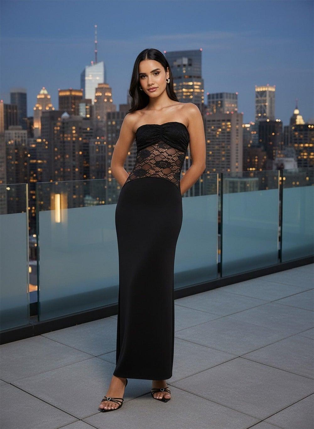 Lace Cutout Bandeau Maxi Dress - Image 1