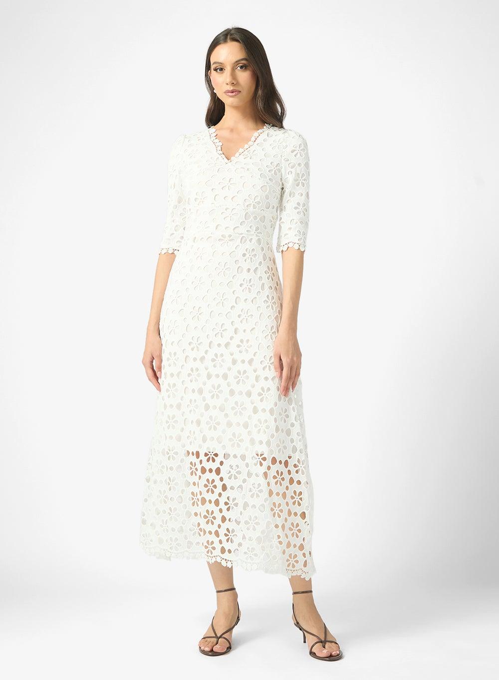 Elegant Lace A-Line Midi Dress - Image 1