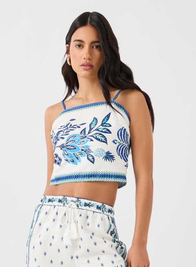 Styli Strappy Lace Hem Cropped Top - Image 1