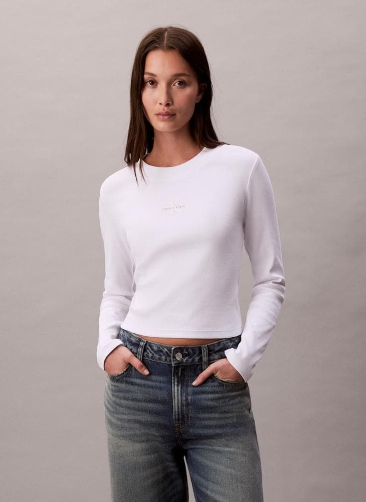 Monogram Ribbed Baby Tee Crew Neck Top - Image 1