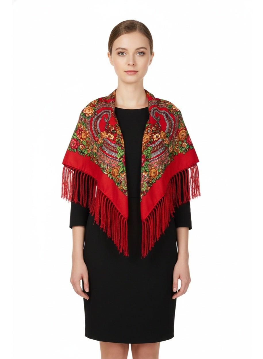 Ofeliya Cotton Tassel Shawl – Eastern European Style - Image 1
