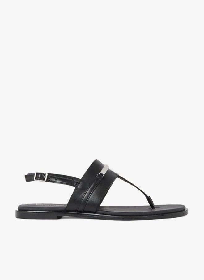 Smooth Leather Slingback Flat Sandals with Logo Detail - Image 1