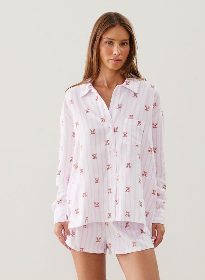 Soft Patterned Flannel Night Shirt for Women - Image 1