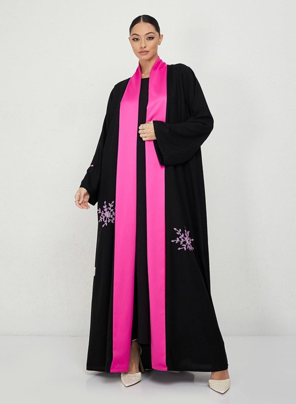 Elegant Embroidered Pink Abaya with Wide Sleeves - Image 1