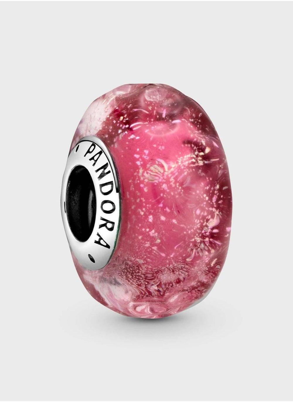 Wavy Fancy Pink Murano Glass Charm with Sterling Core - Image 1