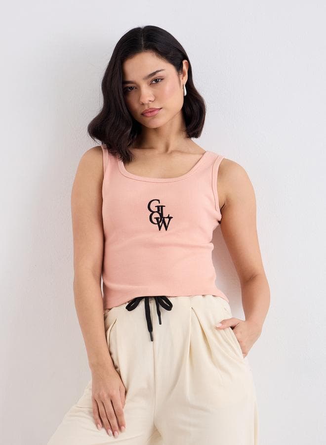 Embroidered Ribbed Cotton Tank – 100% Pure Cotton - Image 1