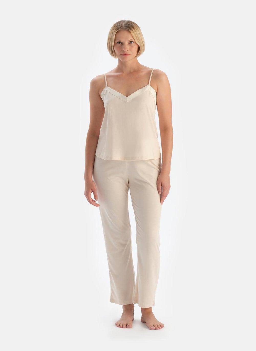 V-Neck Cotton Modal Pajama Set Thin Strap Supreme - Image 1