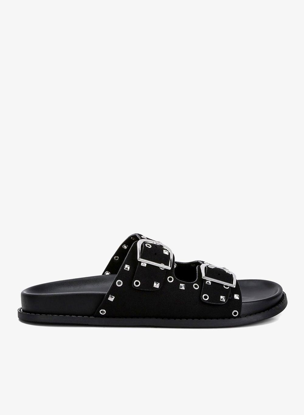 Lenny Black Embellished Slide Sandals - Image 1