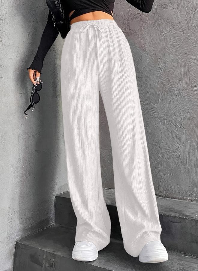 Textured Elastic Waist Wide-Leg Drawstring Pants - Image 1