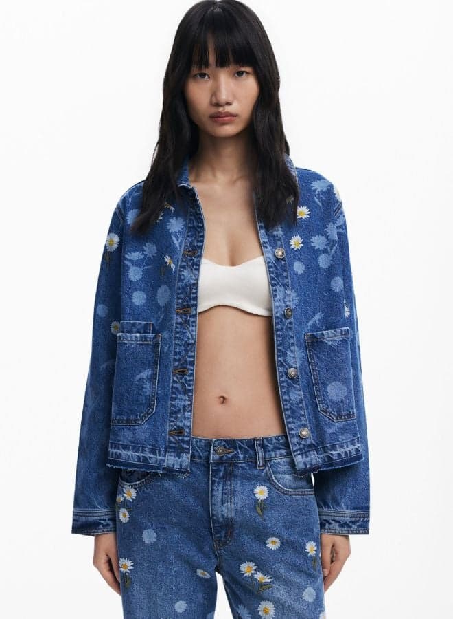 Daisy Denim Jacket – Women’s Floral Detail Classic - Image 1