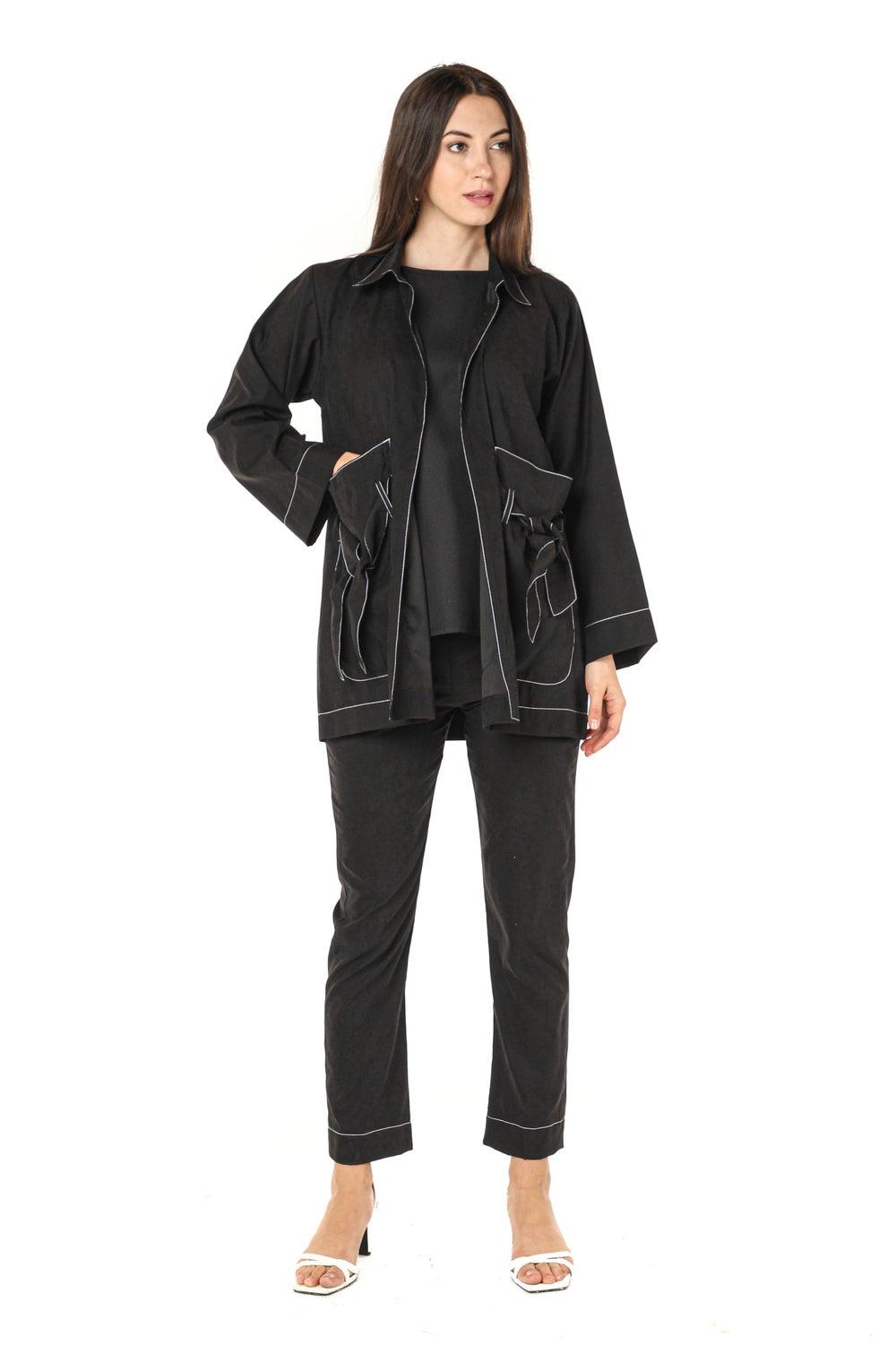 Pocket Detail Crepe Top and Pants Set - Image 1