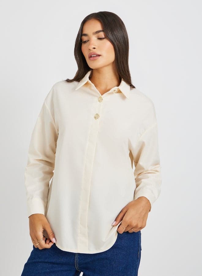 Oversized Buttoned Spread Collar Shirt for Effortless Style - Image 1