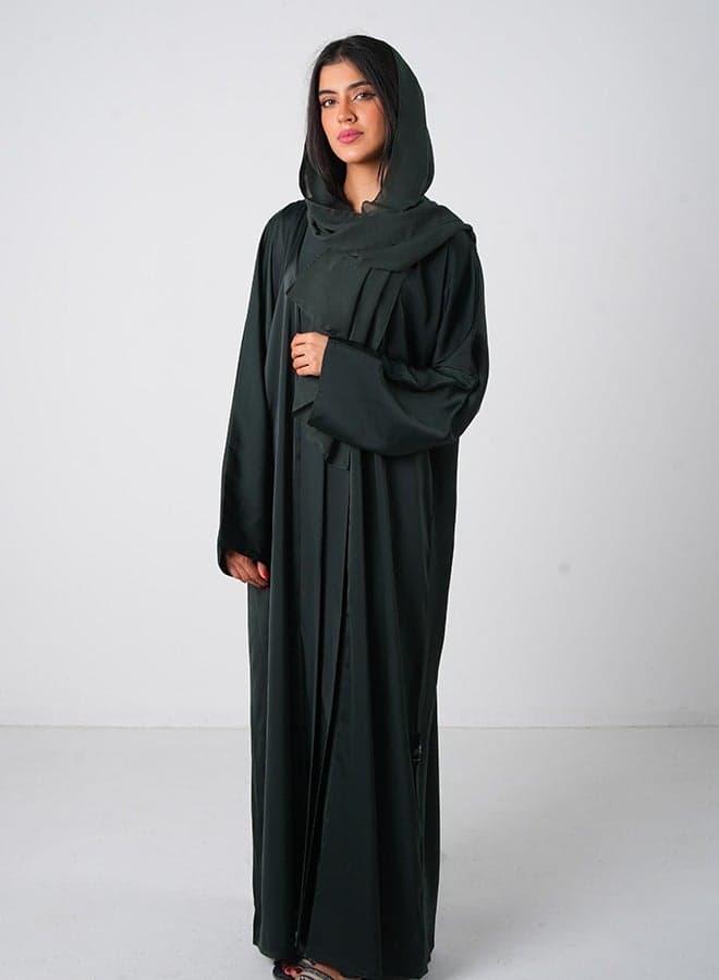 Dark Green Classic Open Abaya 3-Piece Set - Image 1