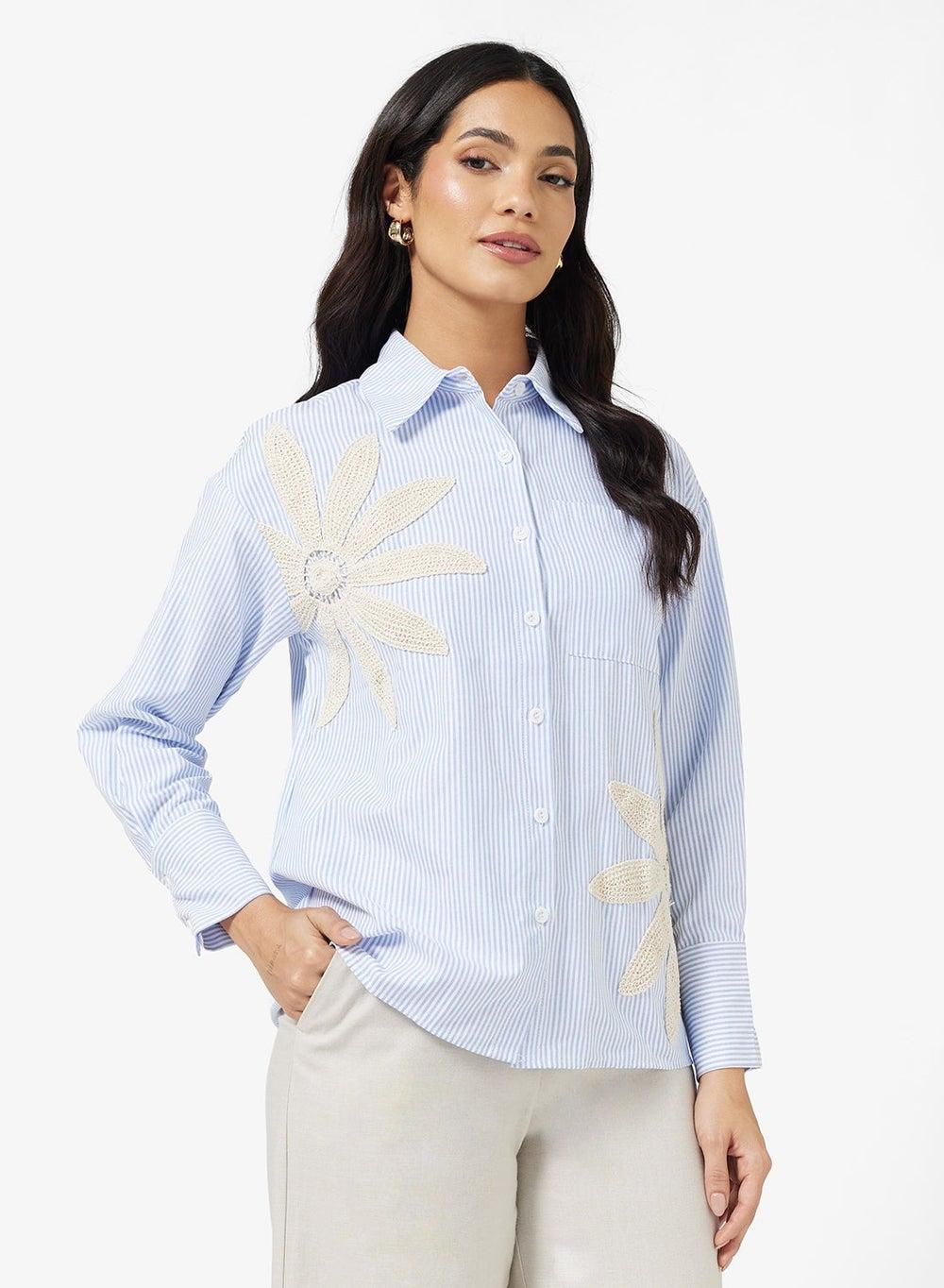 Embroidered Floral Detail Women's Elegant Shirt - Image 1