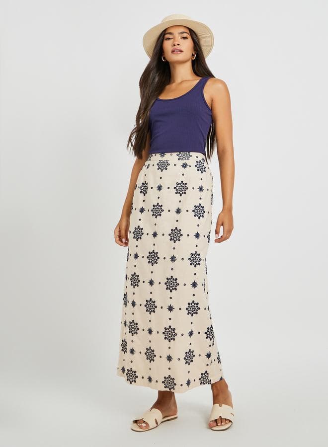 Styli Schiffli Elastic Waist A-Line Skirt - Image 1