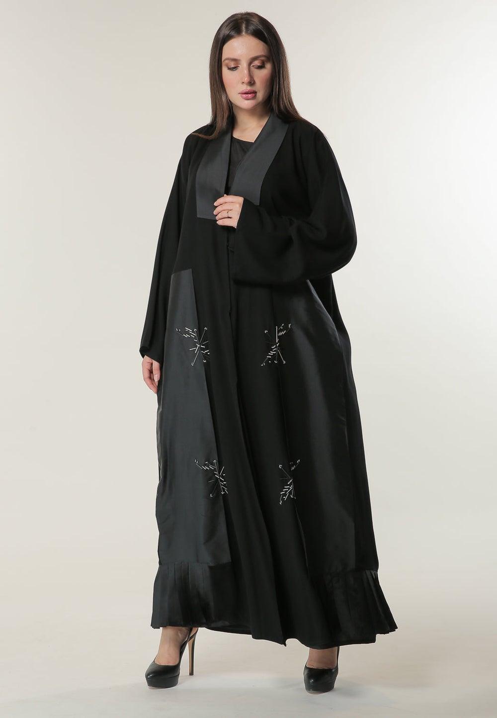 Embroidered Pleated Tafta Hem Luxury Abaya - Image 1