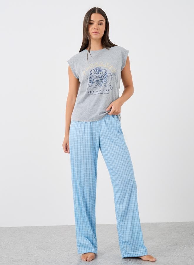 Pancake Print Tank & Gingham Pyjama Set - Image 1