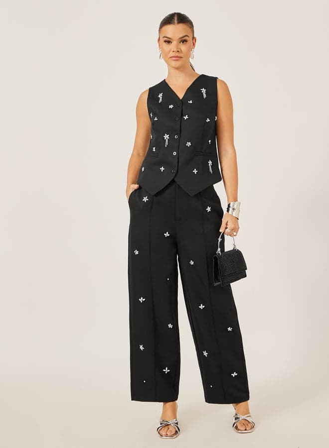 Styli Embroidered Mid-Rise Tapered Trousers - Image 1