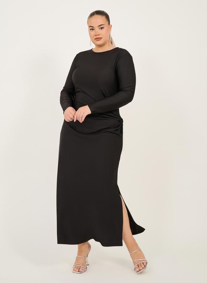 Plus Size Long Sleeve A-Line Maxi Dress - Image 1