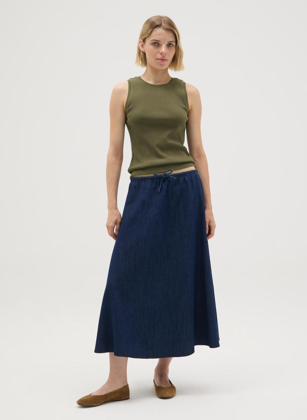 Pure Blue Cotton Long Skirt – Adjustable Fit - Image 1