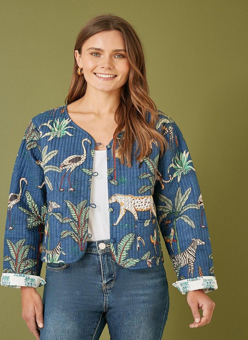 Yumi Reversible Cotton Quilted Jacket in Blue - Image 1