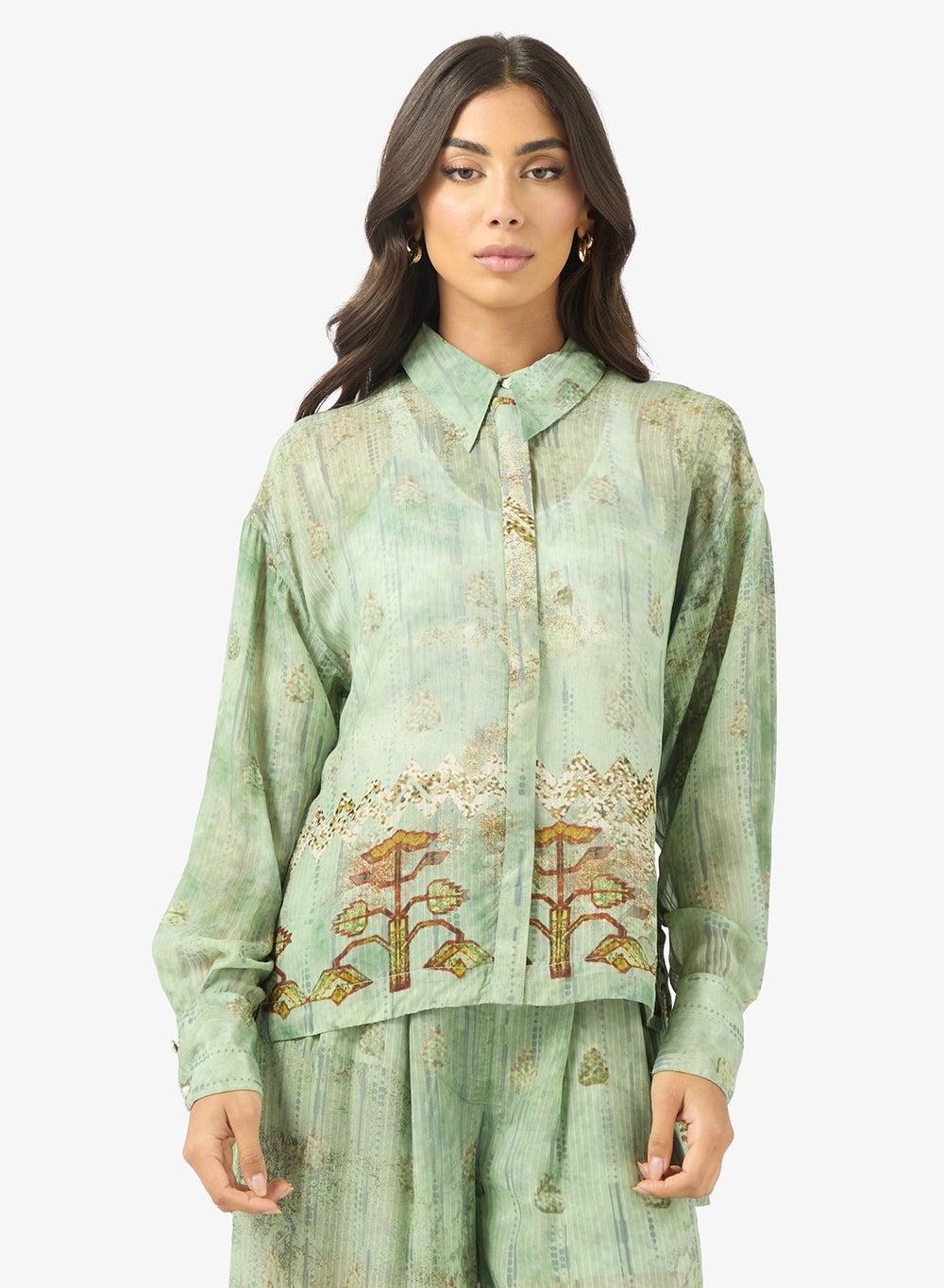 Elegant Patterned Long Sleeve Shirt for Women - Image 1
