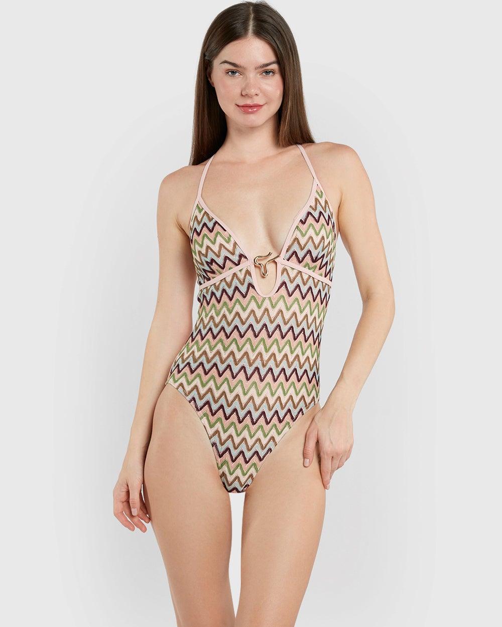 Isla & Evie Zigzag Crochet Wire-Free Swimsuit - Image 1