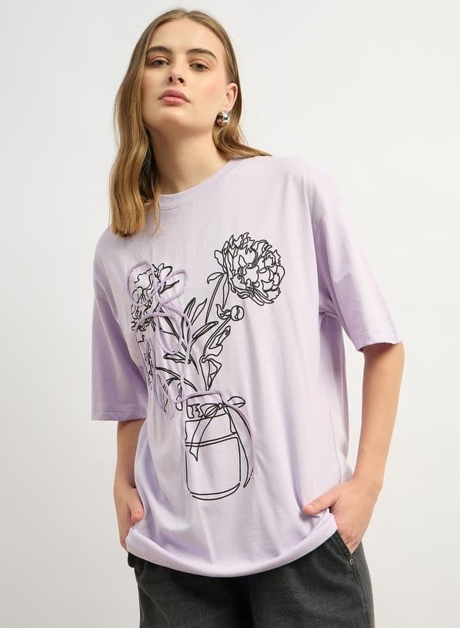 Styli Graphic Print Oversized Round Neck T-Shirt - Image 1