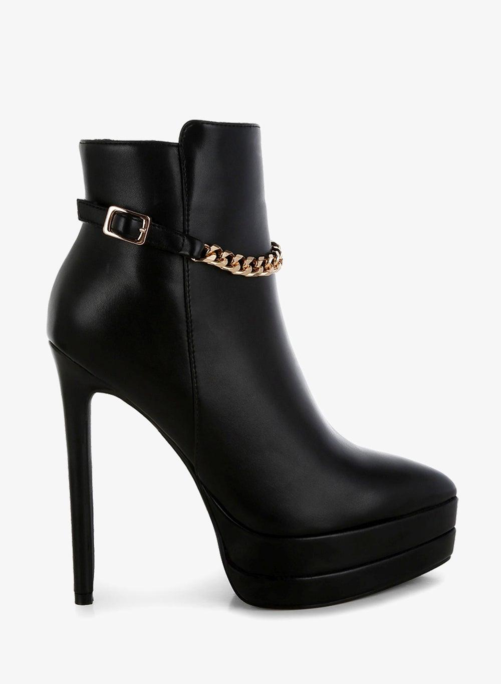 Black Stiletto Boots with Metallic Chain Detail - Image 1