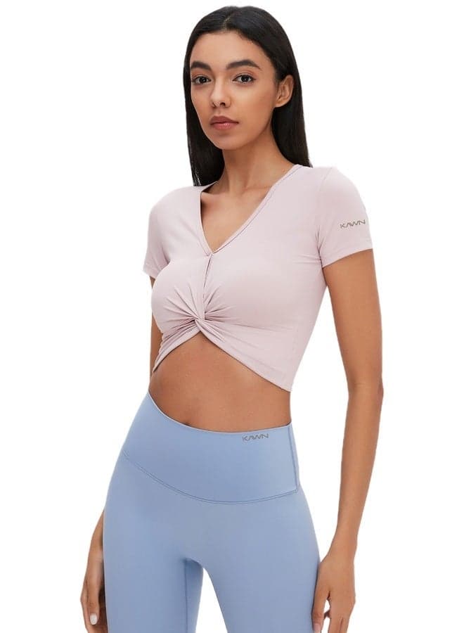 Womens V-Neck Twist Crop Top Short Sleeve - Image 1