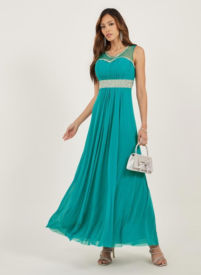 Embellished Teal Maxi Gown Dress - Image 1