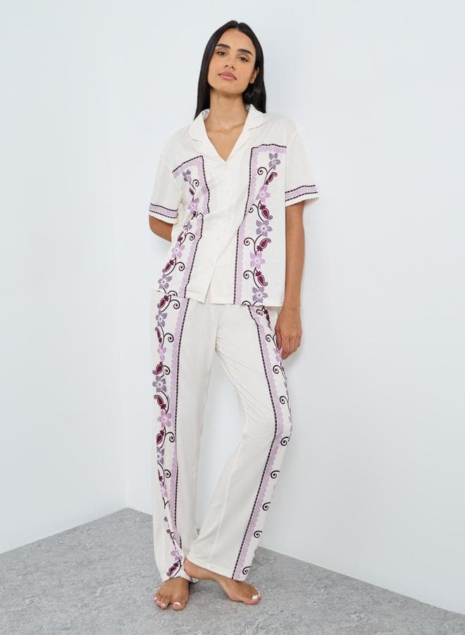 Styli Floral Print Button-Through Pyjama Set - Image 1