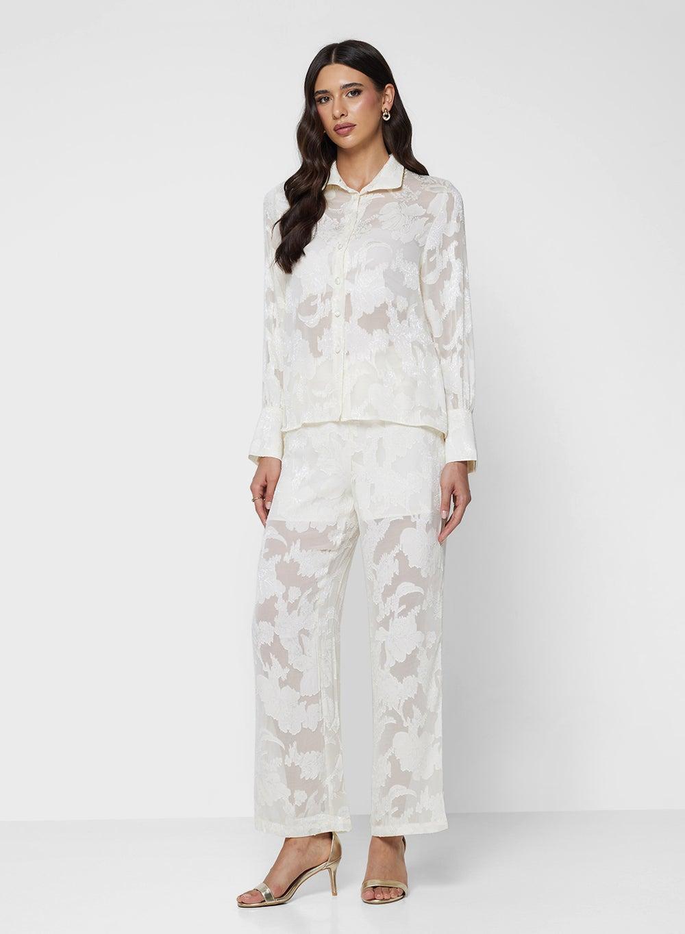 Sheer Button Down Shirt Set for Women - Image 1