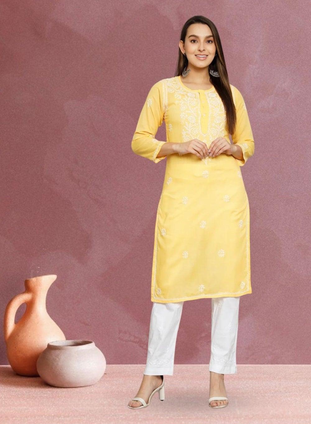 Chikankari Cotton Kurta ALNTV115 Hand Embroidered Elegance - Image 1