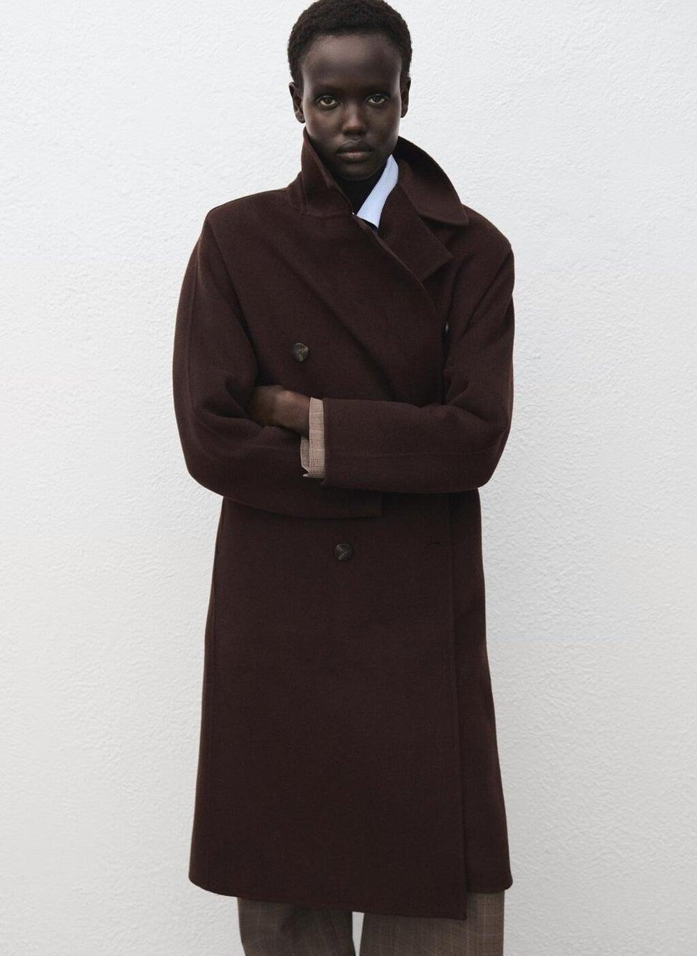 Oversized Wool-Blend Long Coat with Notch Lapel - Image 1
