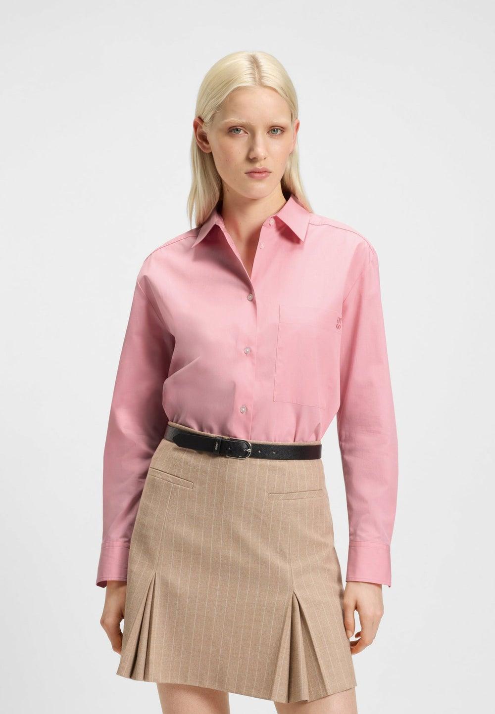 HUGO Oversized Cotton Canvas Logo Blouse - Image 1