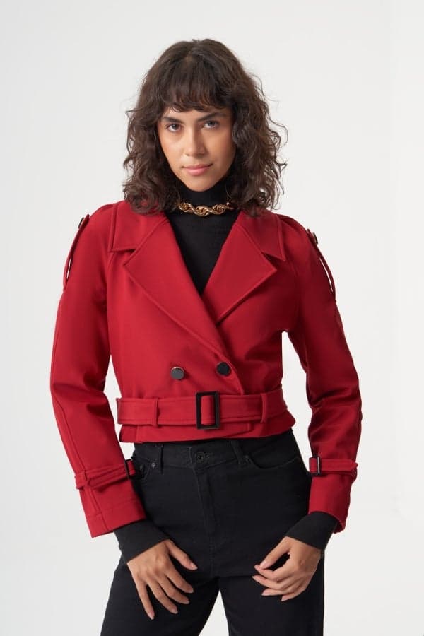 Purple Raised Detail Short Coat for Modest Elegance - Image 1