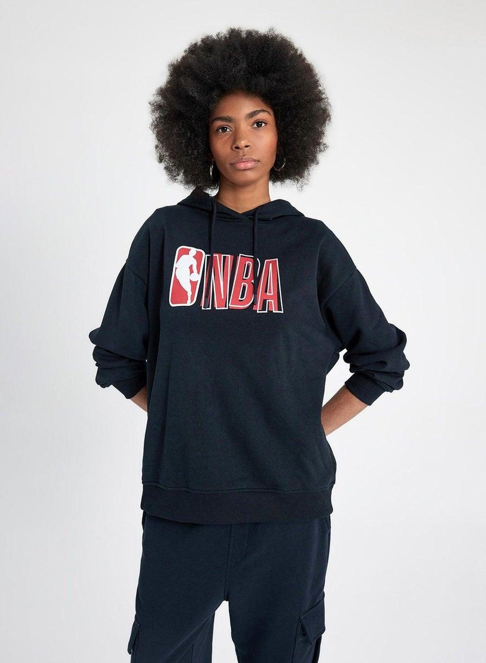Defactofit NBA Wordmark Oversized Thick Hoodie - Image 1