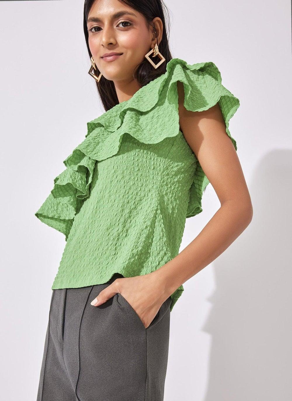 Elegant Ruffled One-Shoulder Statement Top - Image 1